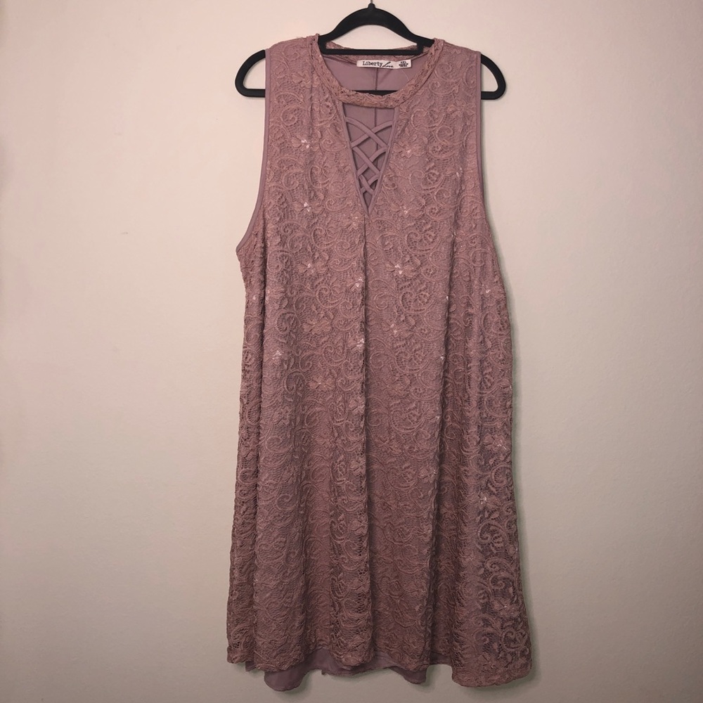 3X High Neck Tan Pink Lace Dress NWT